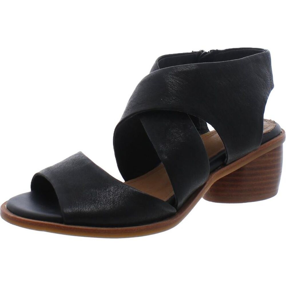 Sofft Womens Camille Black Leather Stack Heel Zipper Block Heel Used